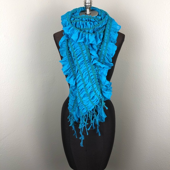 Blue Ruffle Fringe Scarf Large Wrap NWT QVC - Picture 2 of 8